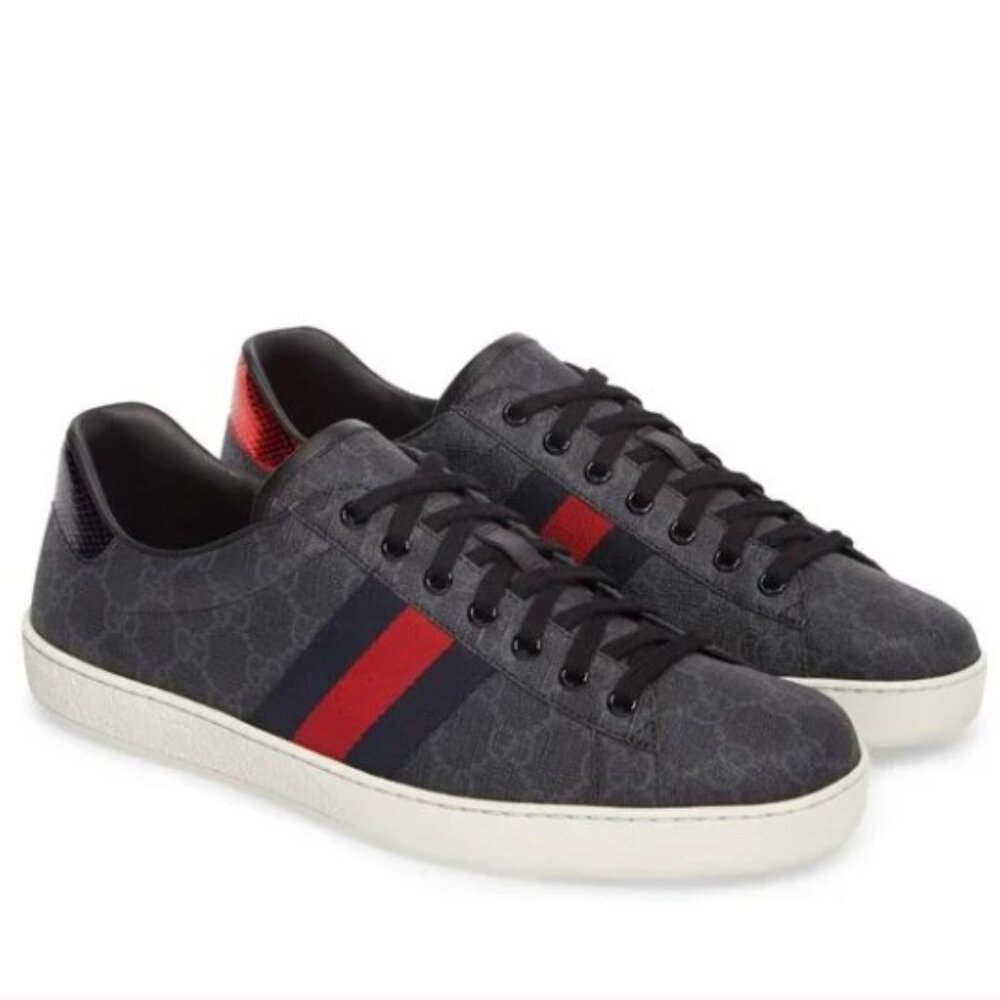 100% AUTHENTIC MEN’S “GUCCI” ACE GG SUPREME BLUE / RED SNEAKERS – SZ 10.5